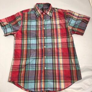 True Rock multicolor plaid short sleeve button down shirt